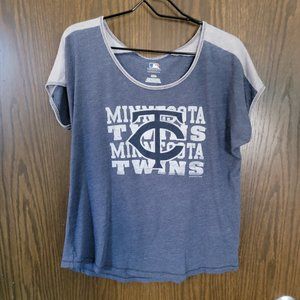 MLB Minnesota Twins Blue and Grey Crop Tee Size Medium